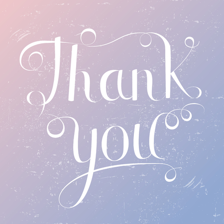 Thank you lettering vector illustration, trendy rose quartz and serenity colors background. Calligraphy inscriptionのイラスト素材
