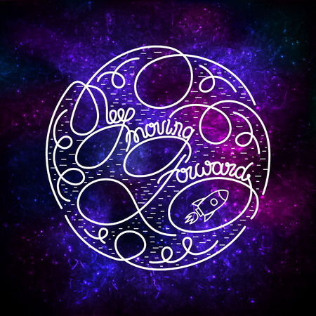 Keep Moving Forward . Creative Inspiring Motivation card with lettering on space backgroundのイラスト素材