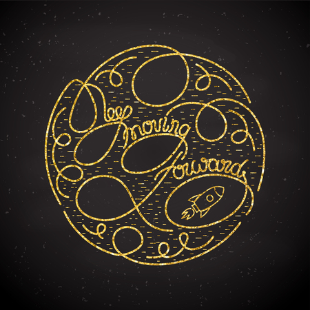 Keep Moving Forward . Creative Inspiring Motivation card with gold letteringのイラスト素材