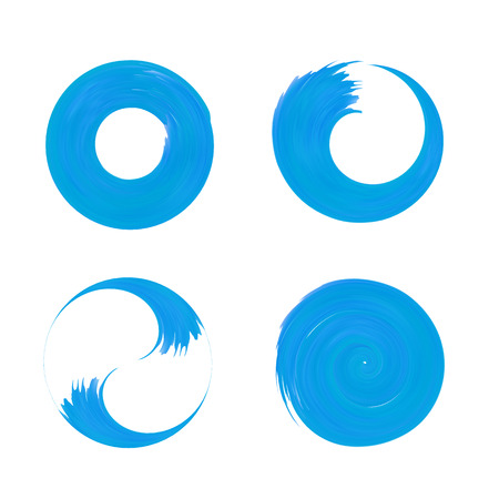 Set Of Blue Round Element For Design. Blue Circle Templates. O Brush Stroke Swirls. O Letter brush paint.のイラスト素材