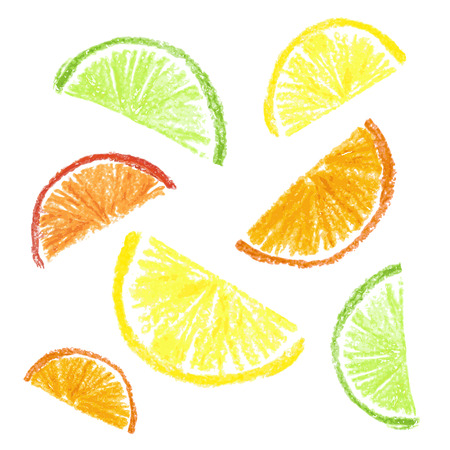 Crayon kids drawn citrus slice isolated. Vector illustration.のイラスト素材