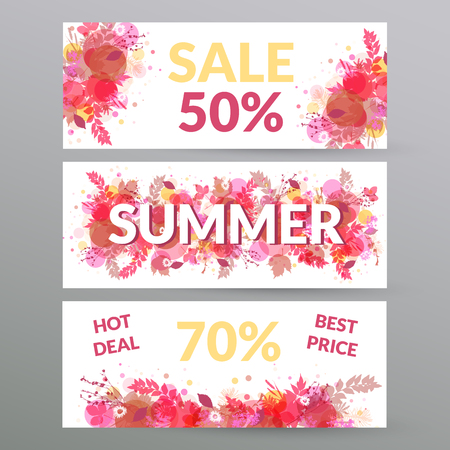Floral summer sale web banners. Vector illustration.のイラスト素材