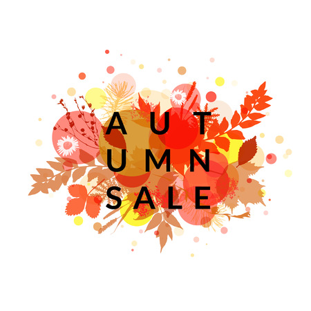 Autumn banner vector isolated. Red, yellow and orange foliage background. Floral decor. Design element for promotion, flyer, poster, invitation.のイラスト素材