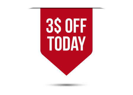 special offer 3$ off today red vector banner illustration isolated on white backgroundのイラスト素材