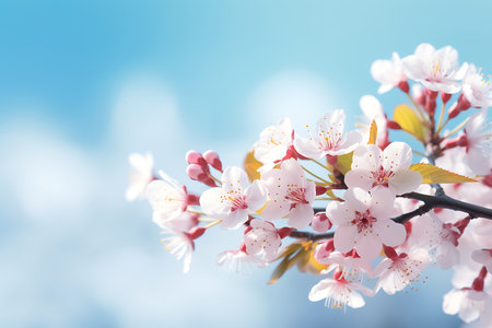 cherry blossom in spring time on blue sky background, soft focusの素材