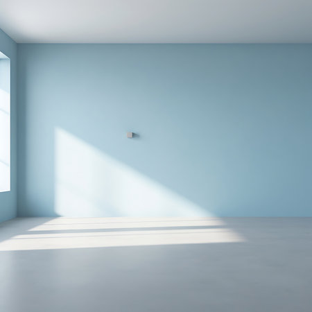 Empty room with blue wall and sunlight. Mock up, 3D Renderingの素材