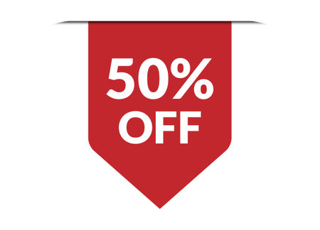 50 percent off red banner design vector illustrationのイラスト素材