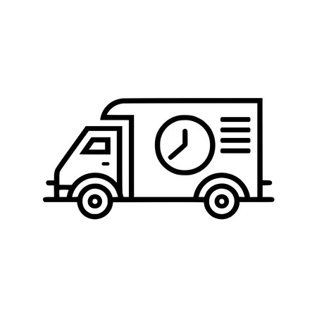 Delivery truck icon. Black outline delivery truck icon on white background. Vector illustrationのイラスト素材