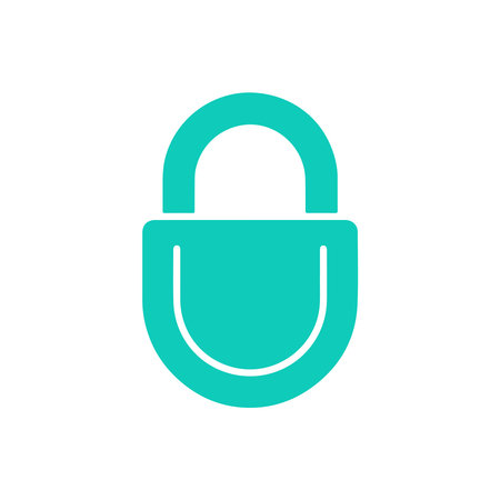 Isolated teal padlock icon on white background. The image depicts a simple security and privacy symbol, useful for various design and informational purposes.のイラスト素材
