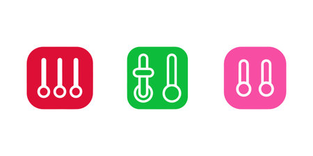 Three rounded square settings icons in red, green, and pink, all on a white background. These icons represent adjustment, modification, or preference controls.のイラスト素材