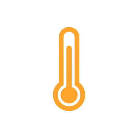Isolated amber thermometer icon with a bulb and level on white background indicating weather forecast, climate change or body temperature.のイラスト素材