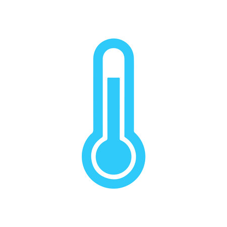 A simple blue thermometer icon shows normal temperature on a white background, indicating a standard measurement. Useful for weather or health contexts.のイラスト素材