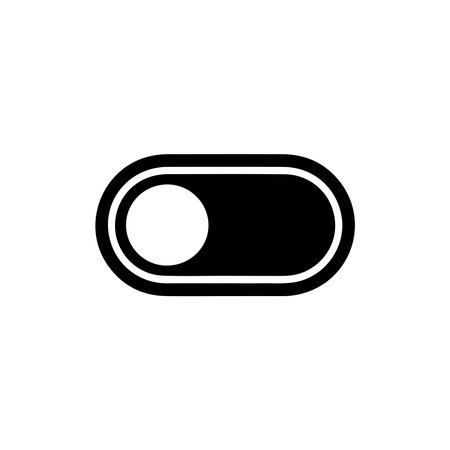 Black toggle switch icon vector illustration isolated on white background indicating an on/off control for a user interface application or website.のイラスト素材