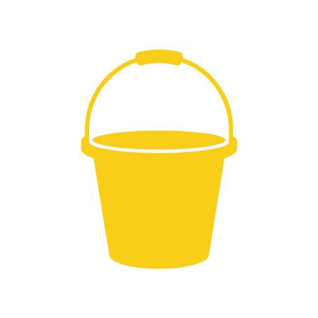Isolated vector illustration of a simple yellow bucket with handle on white background, ideal for cleaning, gardening, and household designs and creative projects.のイラスト素材