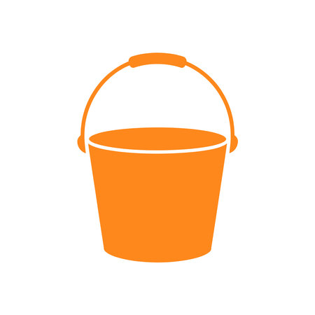 An orange bucket icon with a rounded handle, isolated against a clean white background. Vector illustration designed for various creative projects, simple and effective.のイラスト素材