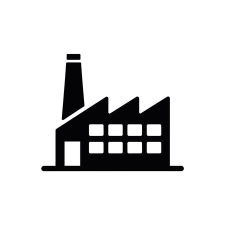 Isolated factory silhouette icon on a white background showcasing the industrial production process, emphasizing manufacturing, energy generation, and infrastructure elements.のイラスト素材