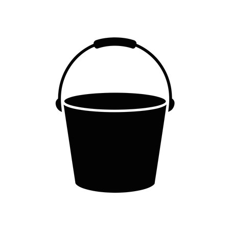 Black silhouette of an empty bucket with handle, front view. Simple vector illustration with a white background, perfect for various creative projects.のイラスト素材
