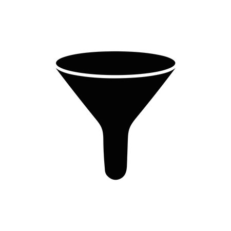 Black funnel icon vector illustration on white background, simple style concept filtration, laboratory equipment, funnel, filtration, chemical, liquid.のイラスト素材