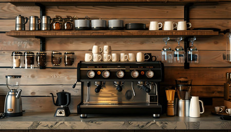 Coffee machine in modern coffee shop interiorの素材