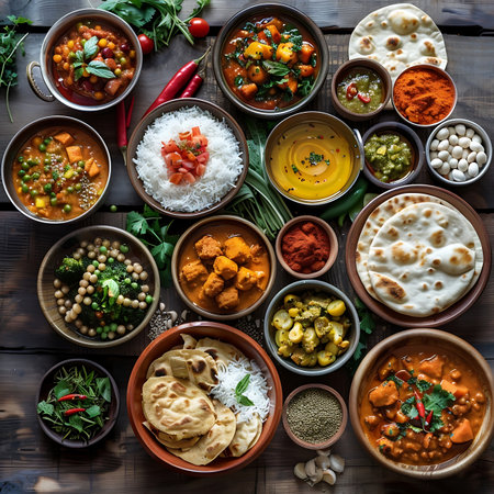 A table full of bowls of foodの素材