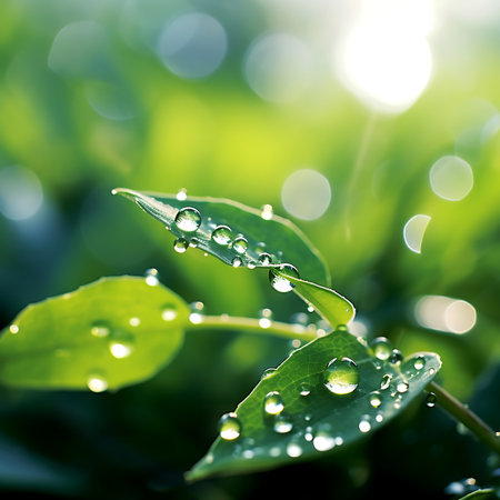 Water drops on a green leafの素材