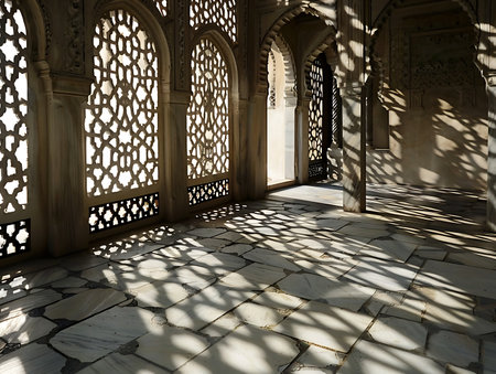 Sunlight shining through a window arabesque shadowの素材