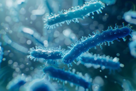 A close up of a blue bacteriaの素材