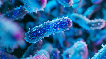 A close up of a blue bacteriaの素材