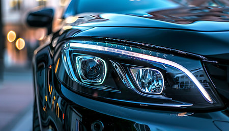 The front of a car headlight close upの素材