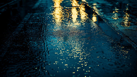Wet road with water on it dark streetの素材