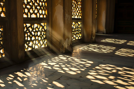Sunlight shining through a window arabesque shadowの素材
