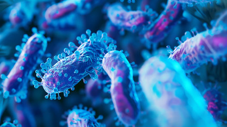 A close up of a blue bacteriaの素材