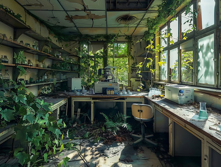 A laboratory room with plants and plants growing on itの素材