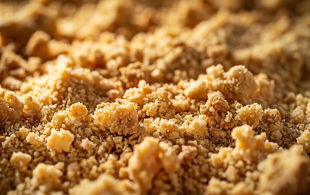 Close up of food with sweet pie crumblesの素材