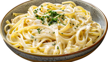 Spaghetti carbonara with parmesan cheese and basilの素材