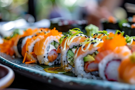 Sushi rolls set on a plateの素材