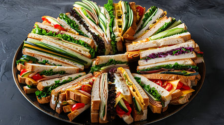 Variety of sandwiches on wooden backgroundの素材