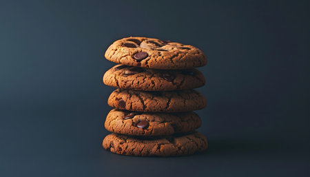 Chocolate chip cookies on a black backgroundの素材