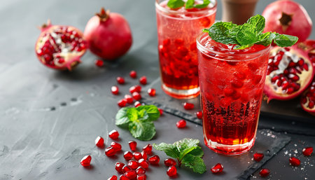 Pomegranate juice with mint and pomegranate seedsの素材