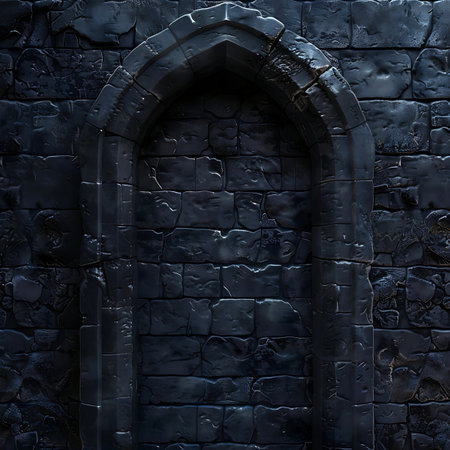 Old wooden door in the stone wallの素材