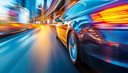 Car on the road with motion blur backgroundの素材