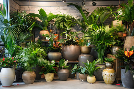 Plants in pots in a flower shopの素材