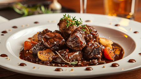 Beef Bourguignon in wine sauce served in a restaurantの素材