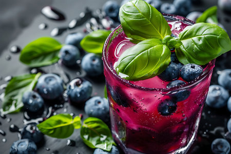 Blueberry mojito cocktail with fresh blueberriesの素材