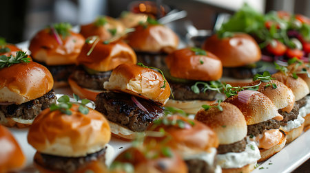 A tray of assorted slider burgersの素材