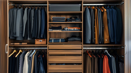 Closet with clothes and accessories in a modern closetの素材