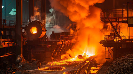 Hot molten steel in a metallurgical plantの素材
