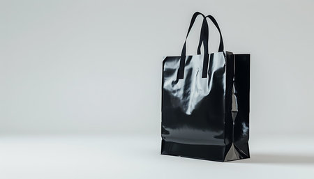 A black shopping bag with handles on white backgroundの素材