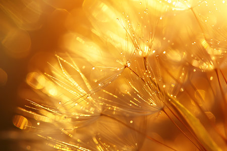A dandelion seed in golden sunlight close upの素材