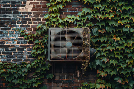 Air conditioner fan on a brick wallの素材